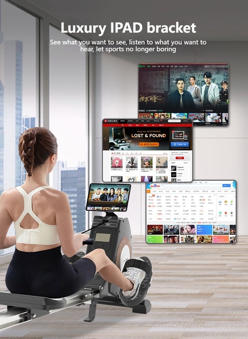 Sharpdo Indoor Household 8-Speed Adjustable Folding Silent Rowing Machine, Heart Rate, Time, Speed, Calories, Mileage Display, With Ipad Holder, Load-Bearing 120kg - Image 3